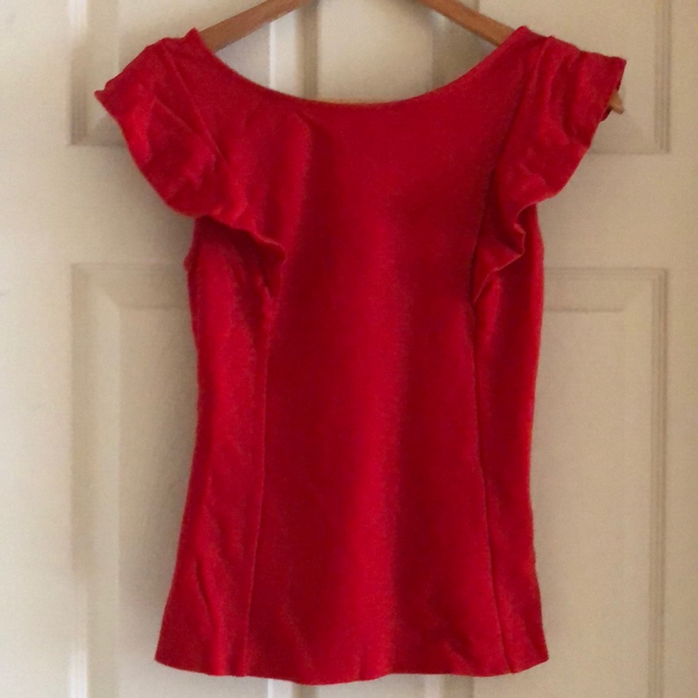 Red flutter sleeve top